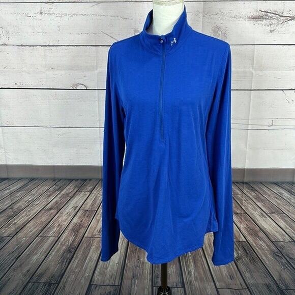 Under Armour Shirt Mens Large Blue Tech Pull Over Fitted Heat Gear Golf Active - Picture 1 of 11